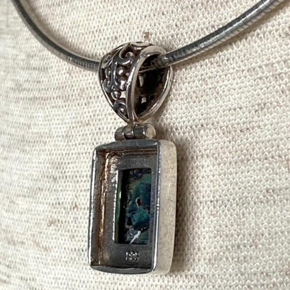 Sterling Silver Paua Abalone Pendant Necklace 16" Round Omega Chain - Picture 7 of 16